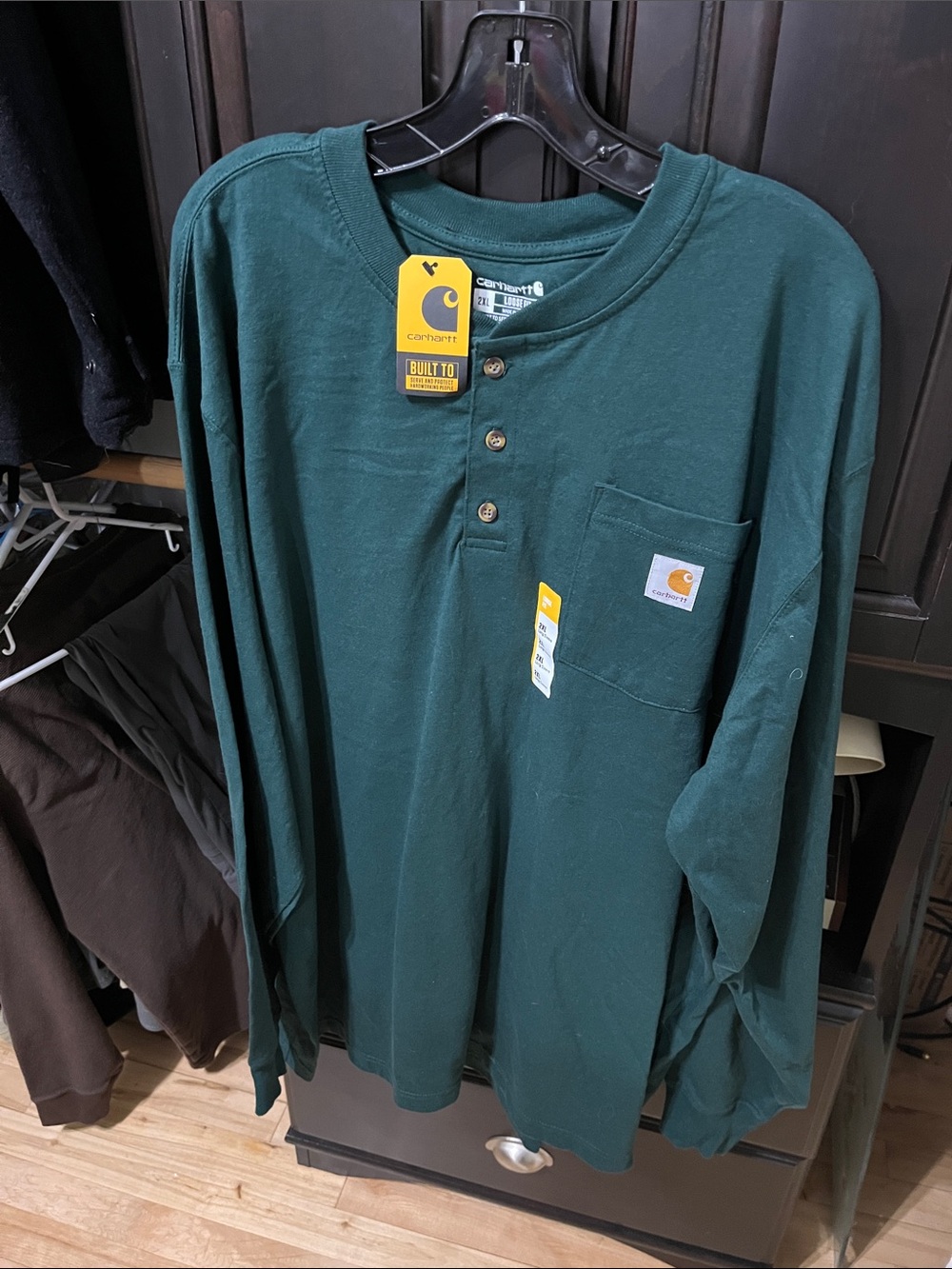 Carhartt Forest Green Long-Sleeve Henley Work Shirt